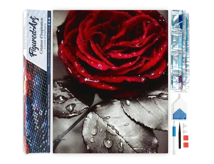 Figured'Art Diamond Painting Erwachsene 40x50cm Ganze Leinwand gerollt Rote Rose 5D Bilder Eckige St