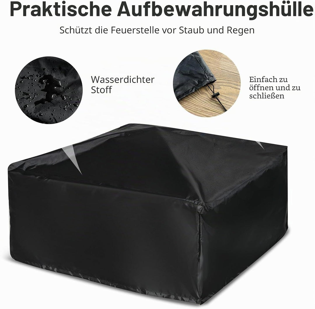 KOMFOTTEU Feuerschale Feuerkorb, Feuerstelle mit Grillrost & Decekl, Flammschale 81 x 81cm Outdoor,