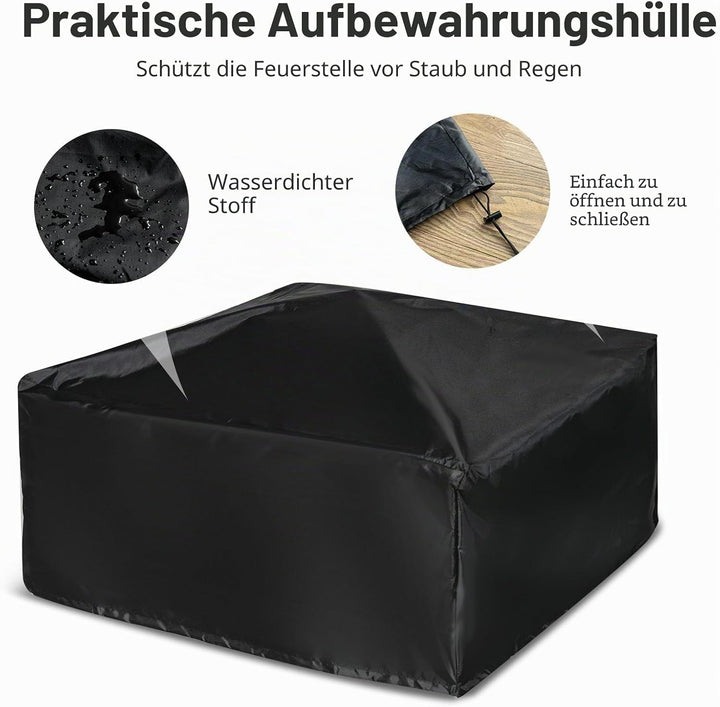 KOMFOTTEU Feuerschale Feuerkorb, Feuerstelle mit Grillrost & Decekl, Flammschale 81 x 81cm Outdoor,