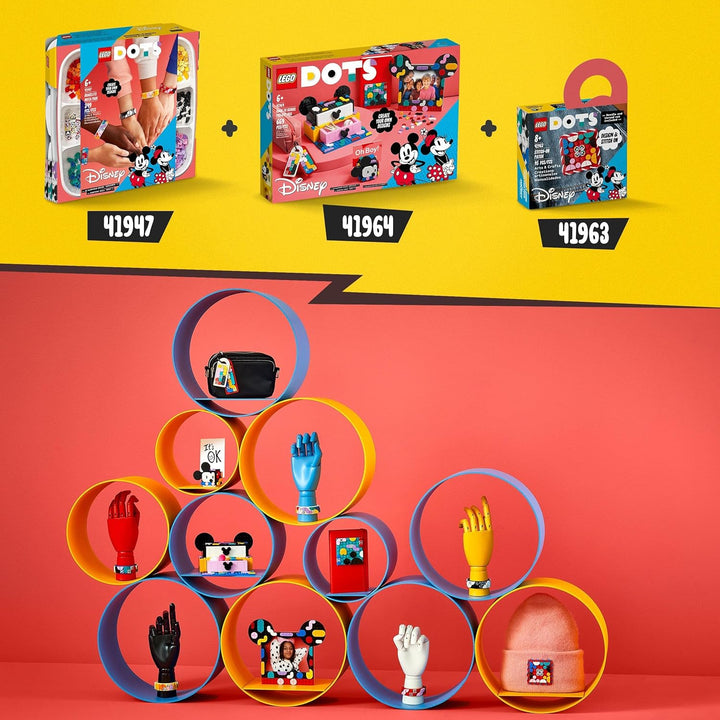 LEGO 41964 DOTS Micky & Minnie Kreativbox zum Schulanfang, 6-in-1 Bastelset mit Taschenanhängern, Au