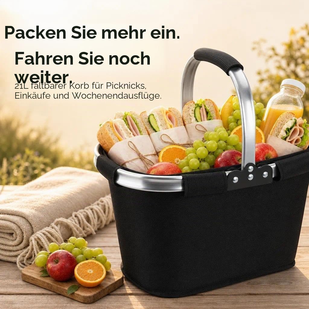 21L Faltbar Einkaufskorb,Picknickkorb,Tragekorb mit gepolstertem Griff,ideal für Einkaufen,Picknick