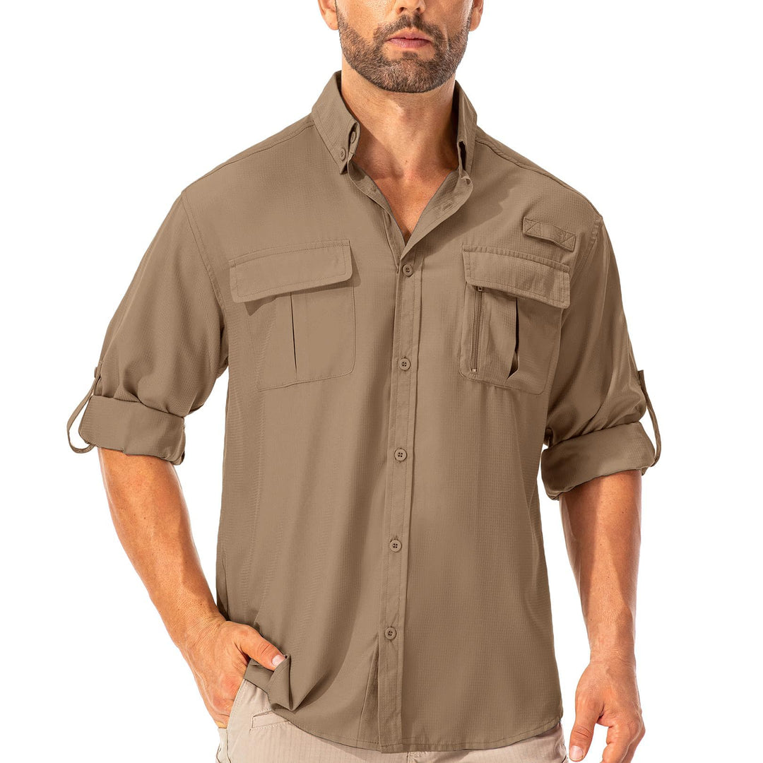 Hemd Herren Safari UPF50+ UV Schutz Wanderhemd Herren Langarm Funktionshemd Outdoorhemd Atmungsaktiv