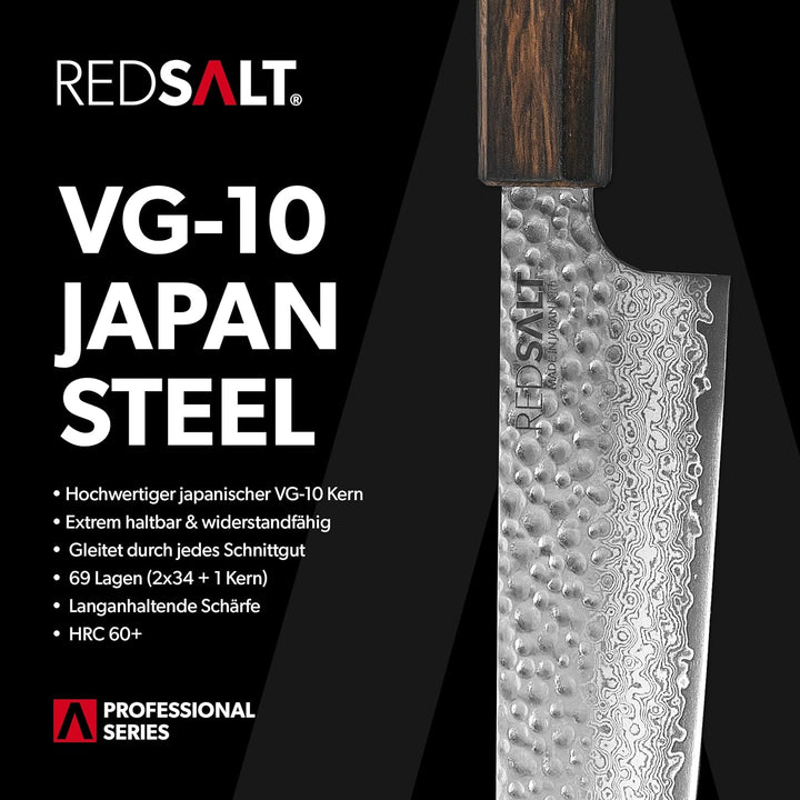 REDSALT® Professional Series GYUTO 牛刀 21cm Damaststahl Chefmesser handgefertigt in Japan | Profi Koc