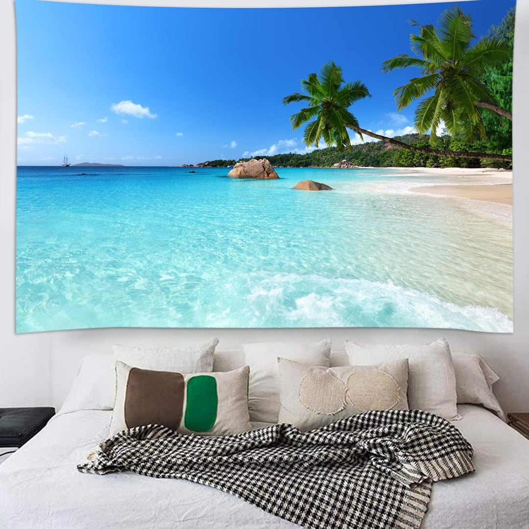 skcess Wandteppich 260x240CM，Ozean Strand Wandteppich Polyester Tapestry Blauer Himmel Wandteppich N