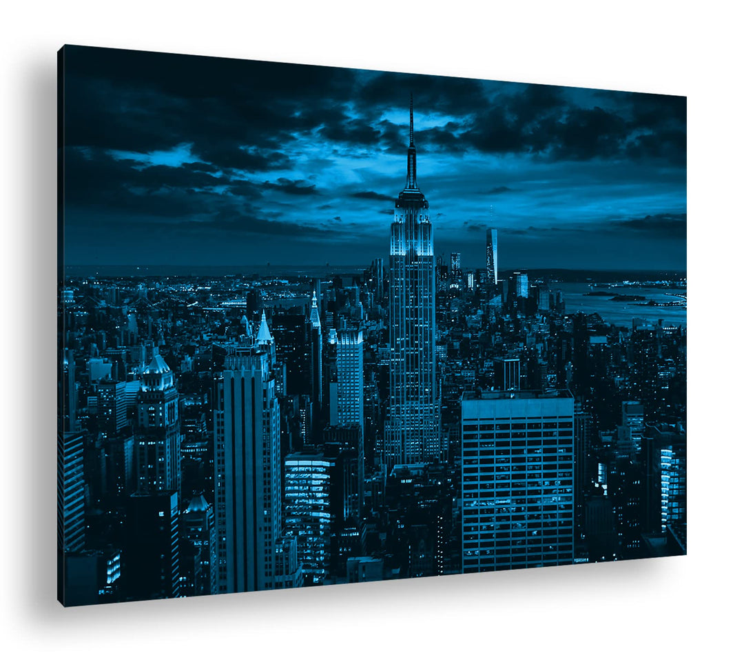 deyoli New York bei Nacht Format: 80x60 Effekt: Monocrome Blau als Leinwand, Motiv fertig gerahmt au