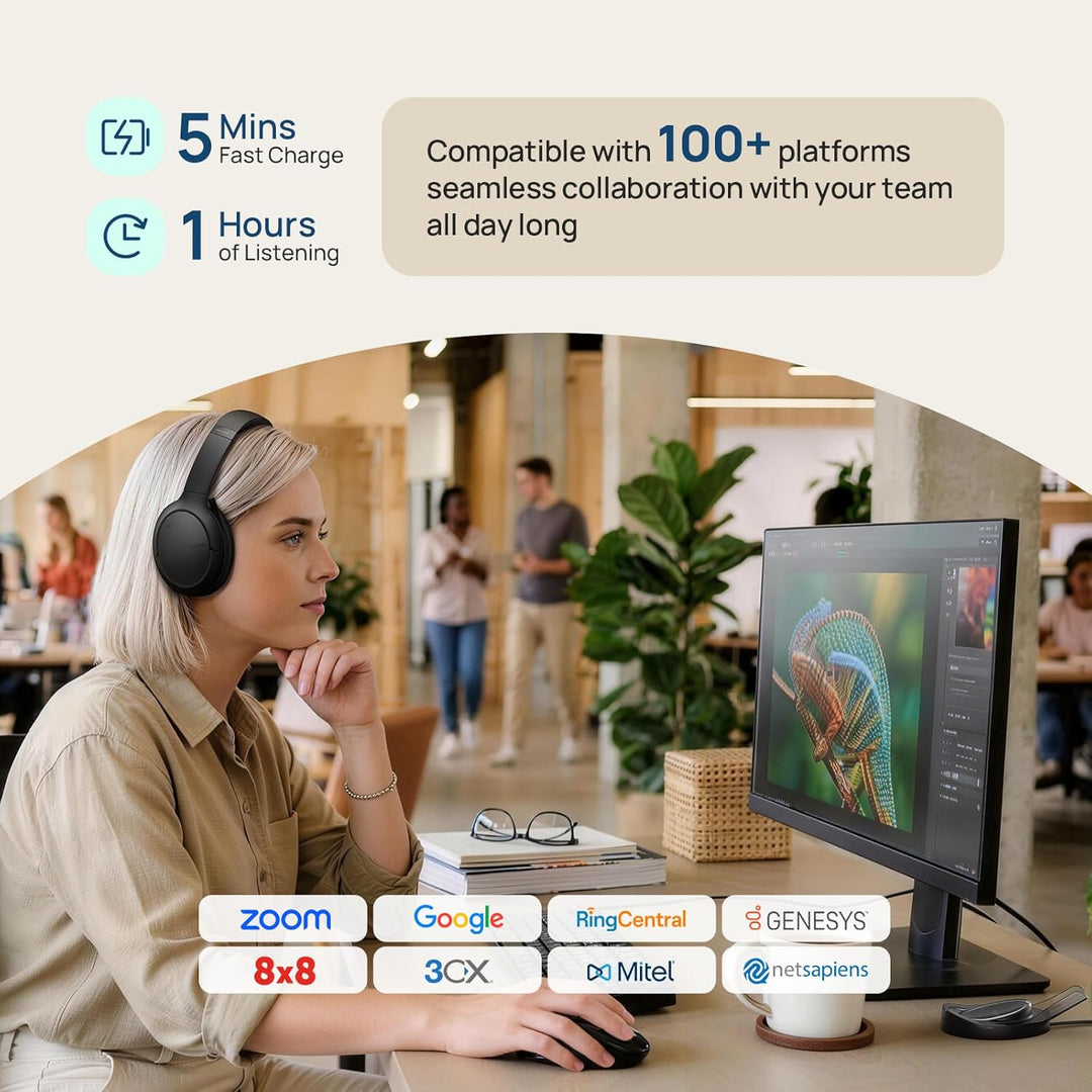 Yealink BH78 Bluetooth Headset mit Lärmschutz Mikrofon, Kopfhörer Over Ear für Homeoffice, Zoom/Team