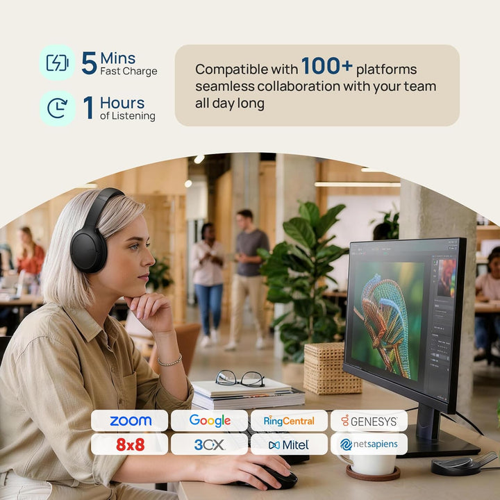 Yealink BH78 Bluetooth Headset mit Lärmschutz Mikrofon, Kopfhörer Over Ear für Homeoffice, Zoom/Team