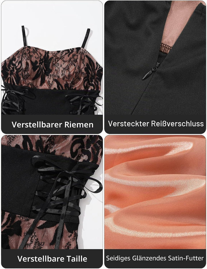 Gothic Kleid Damen Vintage A Line Swing Cocktail Gothic Halloween Cosplay Kostüm Minikleid Hexenklei