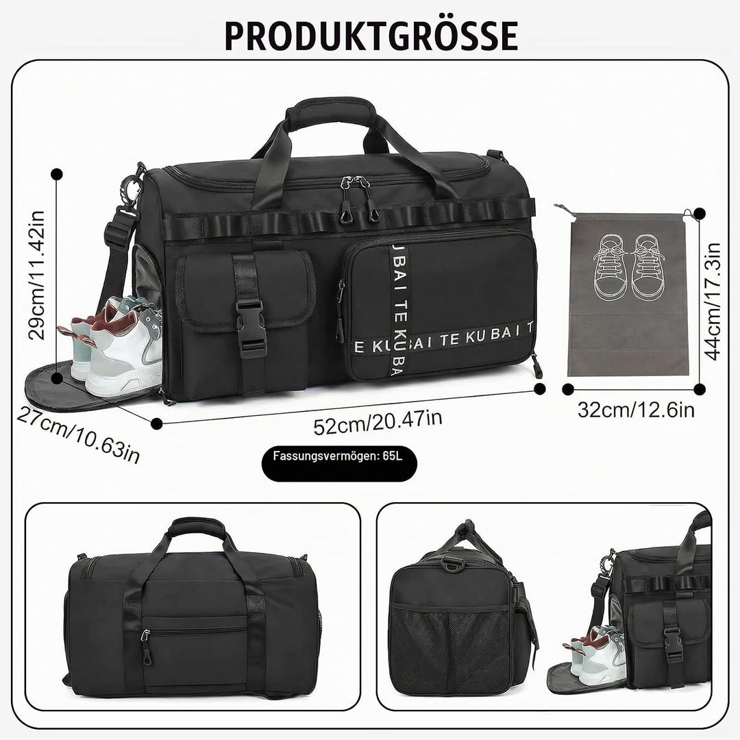 Sporttasche Reisetasche für Damen und Herren, Gross 65L Sporttaschen mit Schuhfach &amp; Nassfach, Large