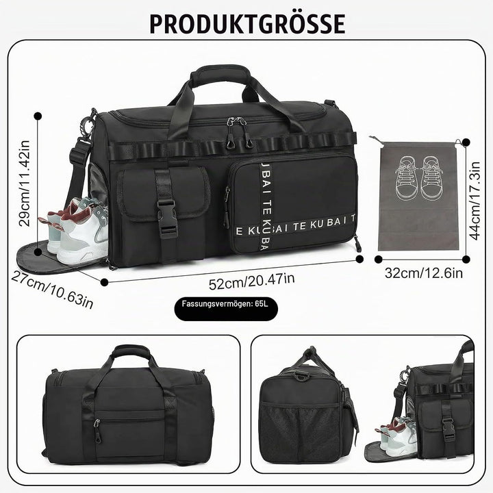 Sporttasche Reisetasche für Damen und Herren, Gross 65L Sporttaschen mit Schuhfach &amp; Nassfach, Large