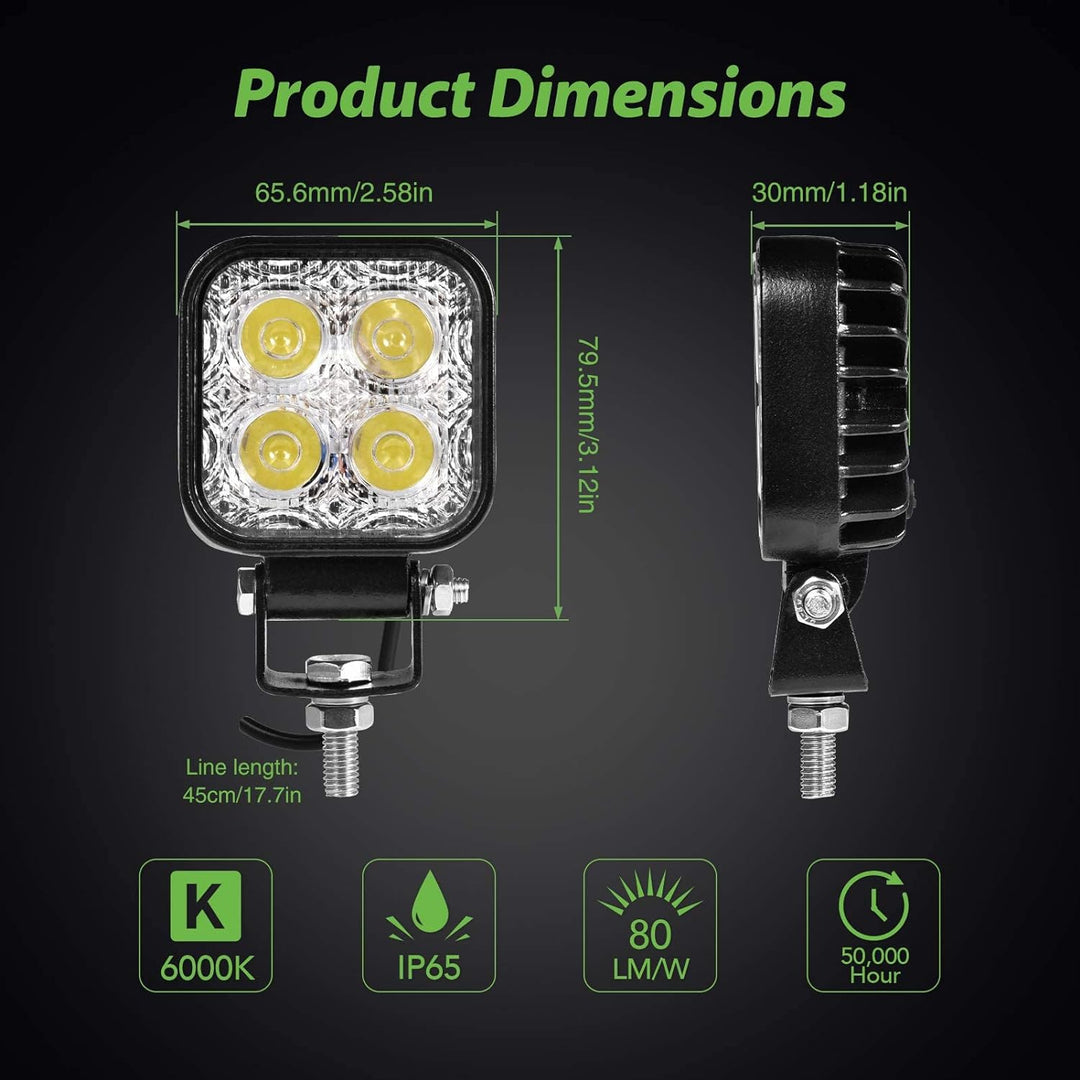 Viugreum 2 pack Led Arbeitsscheinwerfer 12V - 24V, 12W Led Zusatzscheinwerfer, Kaltweiss, IP67 Wasse
