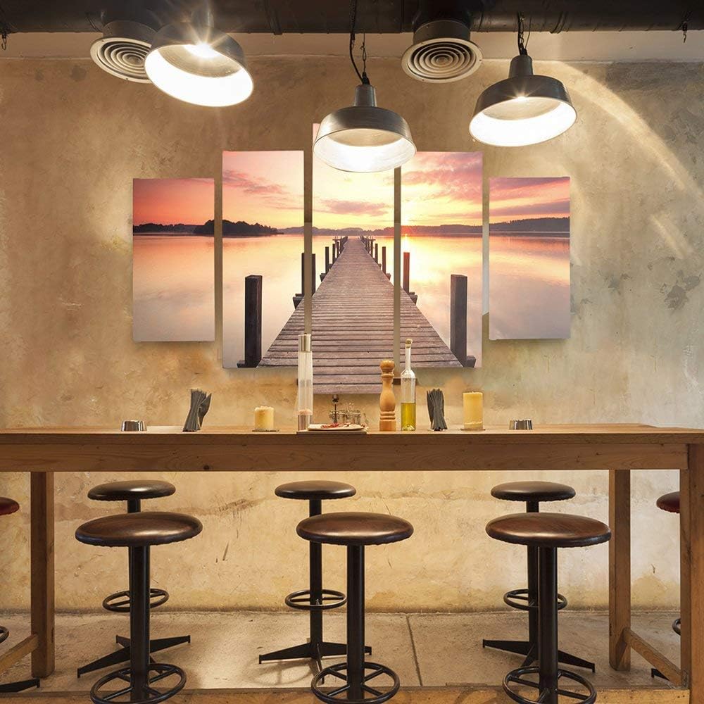 Feeby Bilder 5 Teile Brücke Sonnenuntergang 200x100 cm Typ A Wohnzimmer Schlafzimmer Büro Flur Küche