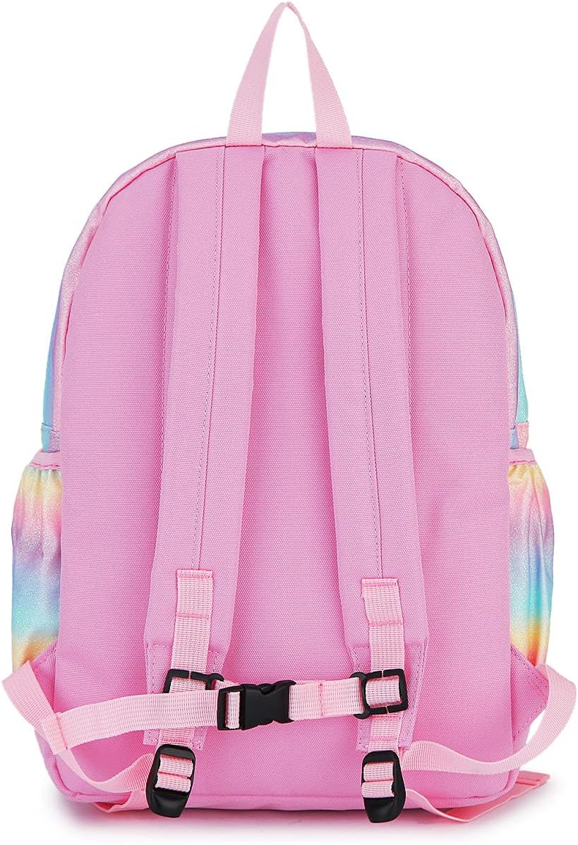 VASCHY Mädchen Schulrucksack 4-6 Jahre Schulrucksack mit Seitentaschen und Brustgurt 127-einhorn, 12