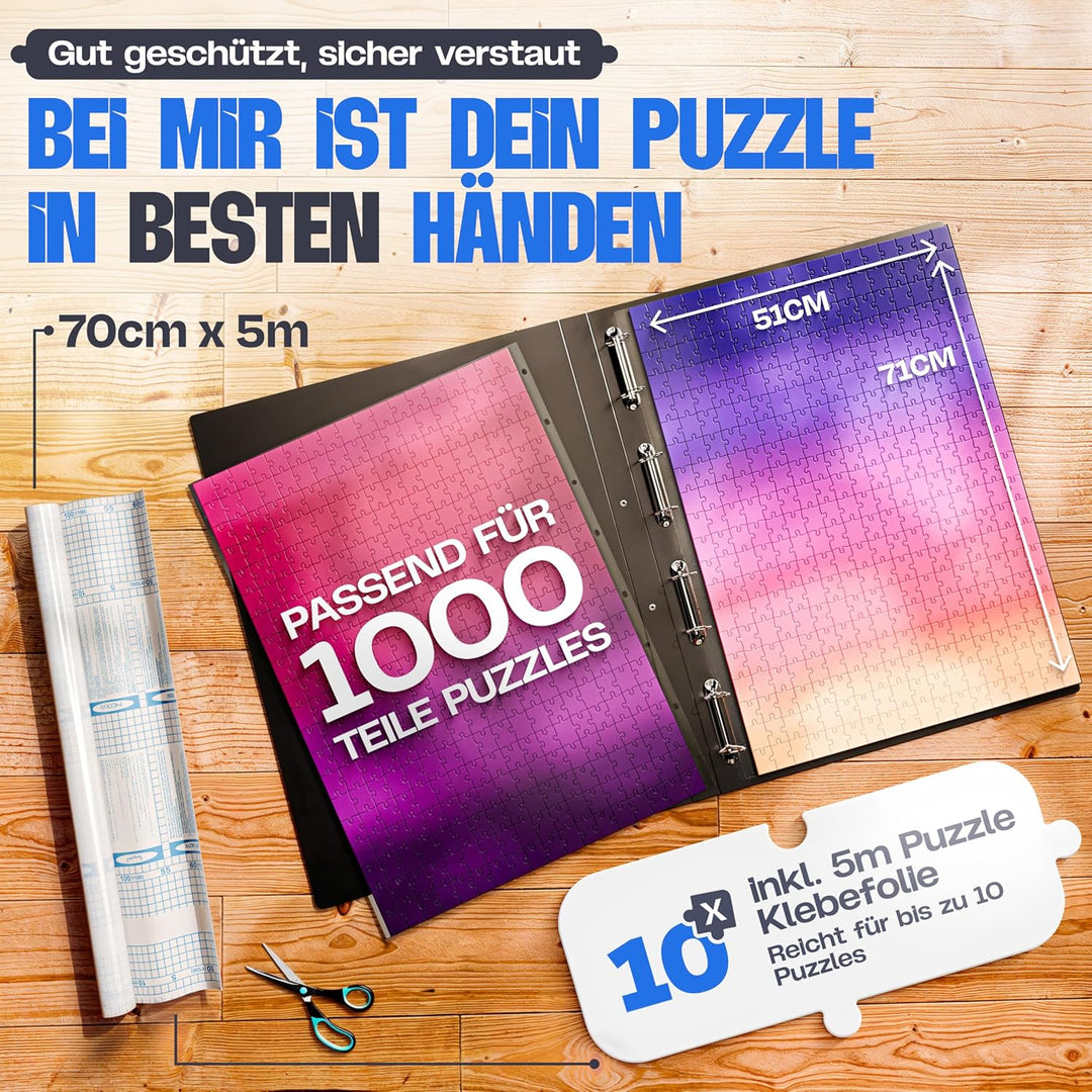 pearway - Stabile Puzzle Mappe [INKL. 5m Puzzlefolie] für Puzzles bis 1000 Teile - das perfekte Zube