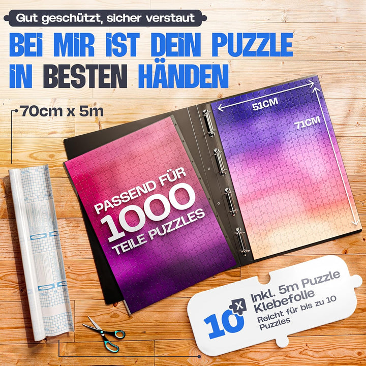 pearway - Stabile Puzzle Mappe [INKL. 5m Puzzlefolie] für Puzzles bis 1000 Teile - das perfekte Zube