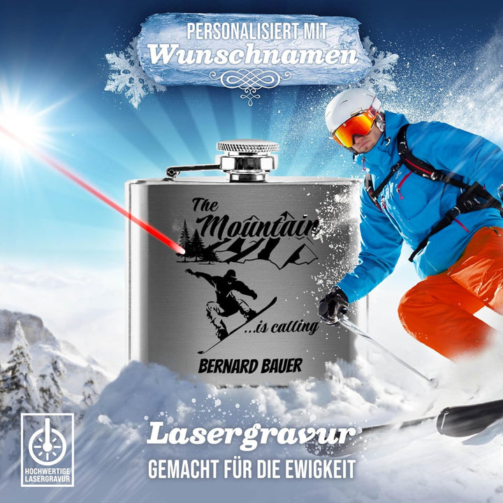 Print Royal Flachmann mit Gravur aus Edelstahl selbst gestalten - The Mountain is Calling! - mit Nam