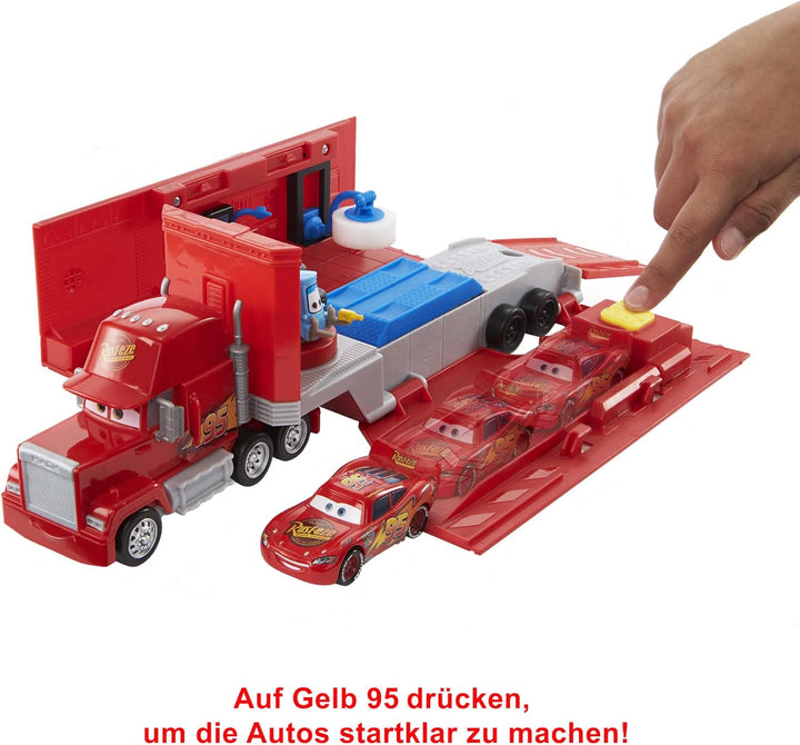 Disney Pixar Cars HDC75 - Tuning Mack Spielset, 2-in-1 Spielzeugtruck und Tuning-Station mit Starter