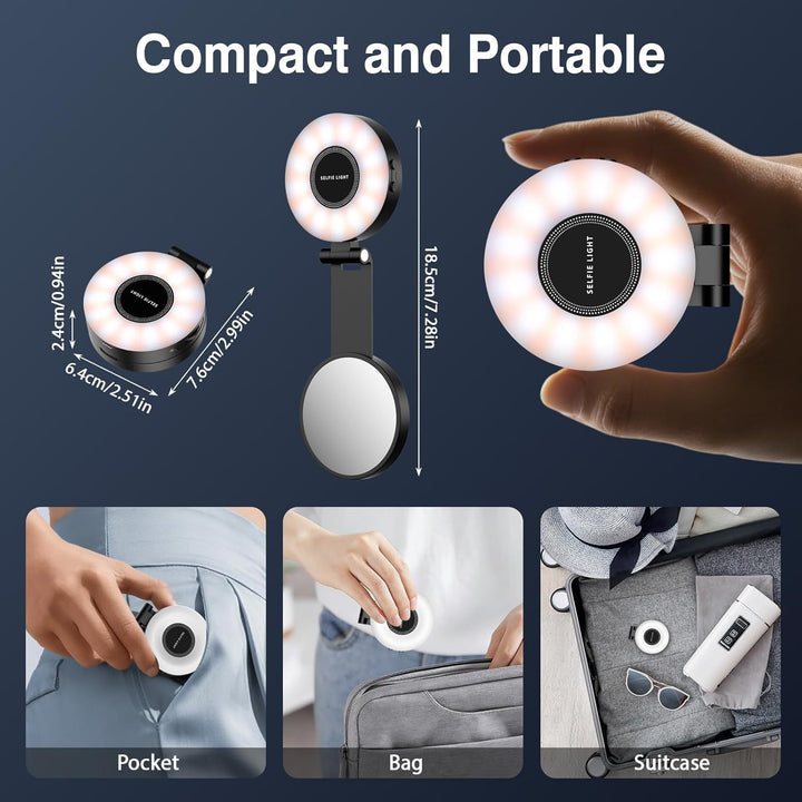 Magnetisches Selfie Licht 3 Modu Mini LED Handy 3-in-1 Magnetische Selfie Licht Kompatibel, Farbtemp