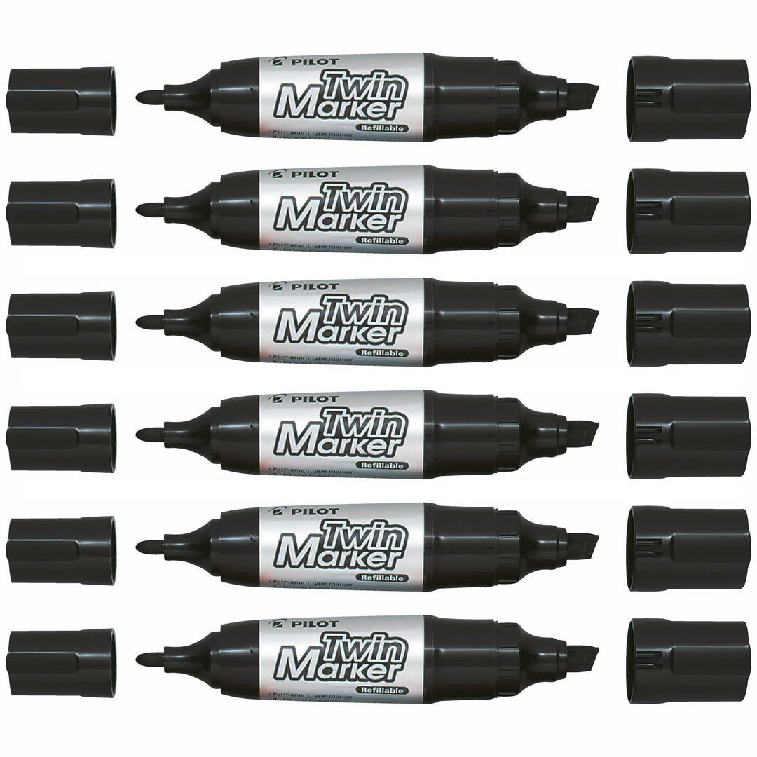Pilot Marker 6er Set Permanent Twin Marker Jumbo pte Wate und pte Keilspitze schwarz