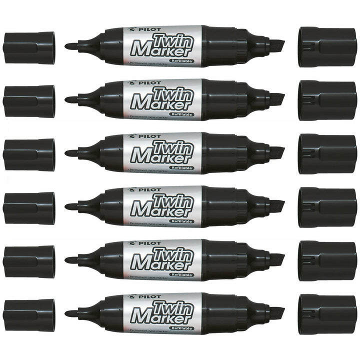 Pilot Marker 6er Set Permanent Twin Marker Jumbo pte Wate und pte Keilspitze schwarz