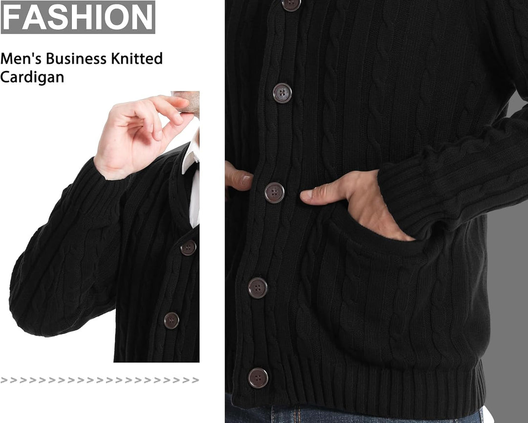 Superora Herren Baumwolle Strickjacke Gestrickt V-Ausschnitt Klassisch Casual Cardigans Schal Kragen