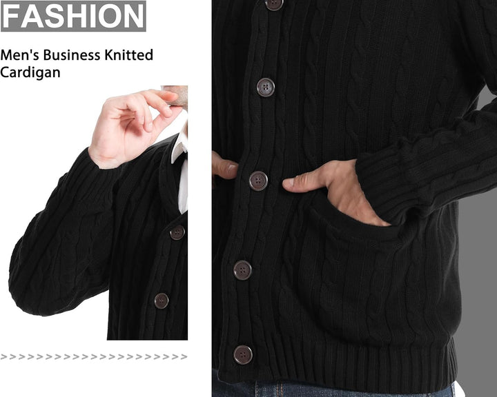 Superora Herren Baumwolle Strickjacke Gestrickt V-Ausschnitt Klassisch Casual Cardigans Schal Kragen