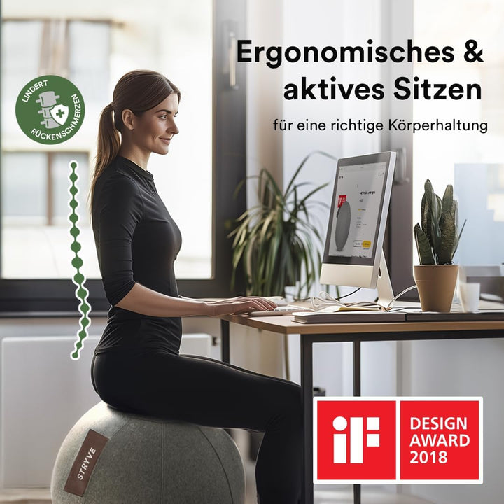 STRYVE Active Ball Wollfilz, innovativer Sitzball mit Filzbezug, Alternative zum Bürostuhl, inkl. Lu