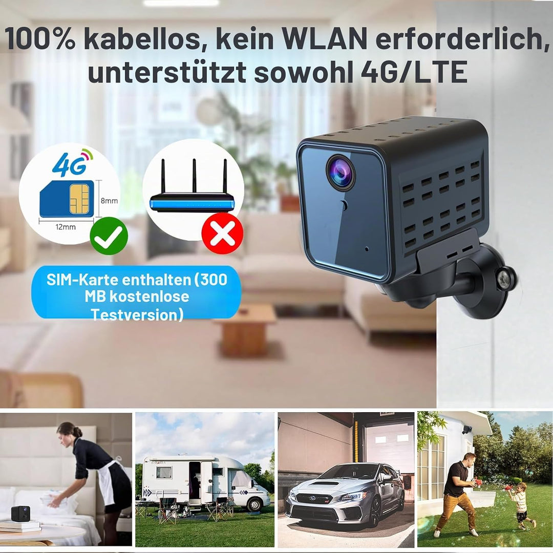 javiscam Mini Kamera,Kamera Überwachung aussen,4G Überwachungskamera, 2K Akku Überwachung Innen,Live