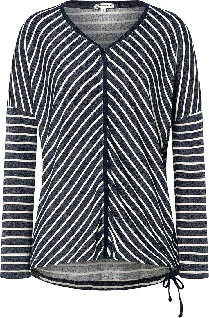 Timezone Damen Striped Sporty Longleeve T-Shirt S Blue Grey Stripe, S Blue Grey Stripe