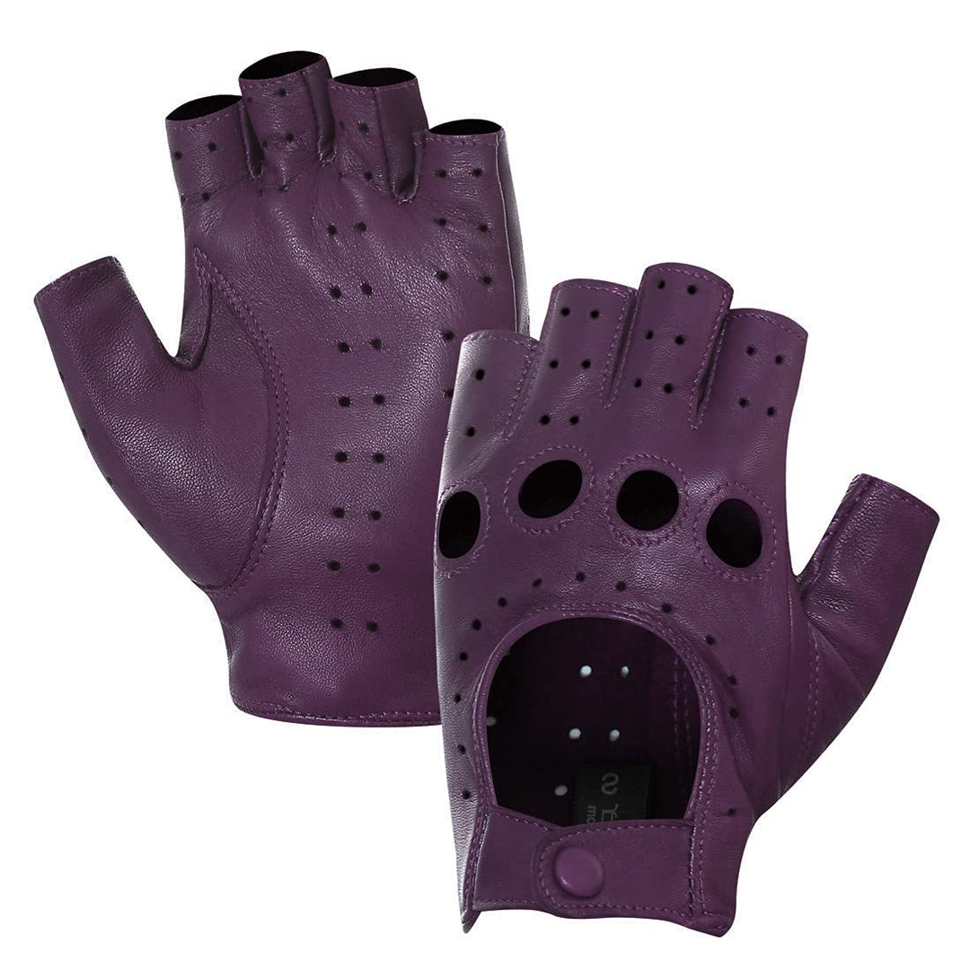 Harssidanzar Lady Fingerlose Lederhandschuhe Schaffell Single Line Half Finger GL012 L Violett, L Vi