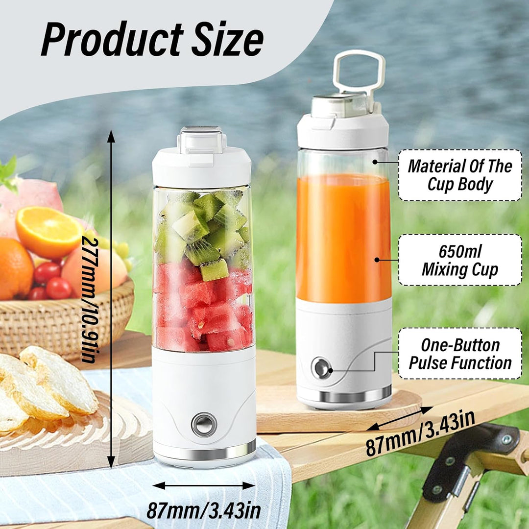 Tragbarer Smoothie Mixer To Go, 650ml Fresh Juice Blender mit 20000 RPM, USB-C Akku, 6 Edelstahlklin
