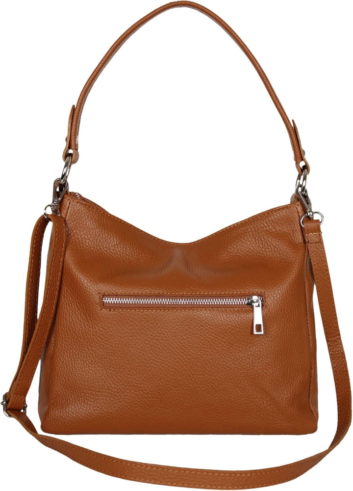 AmbraModa GL35 - Damen Handtasche Schultertasche Umhängetasche aus genarbtem Rindsleder Camelbraun,