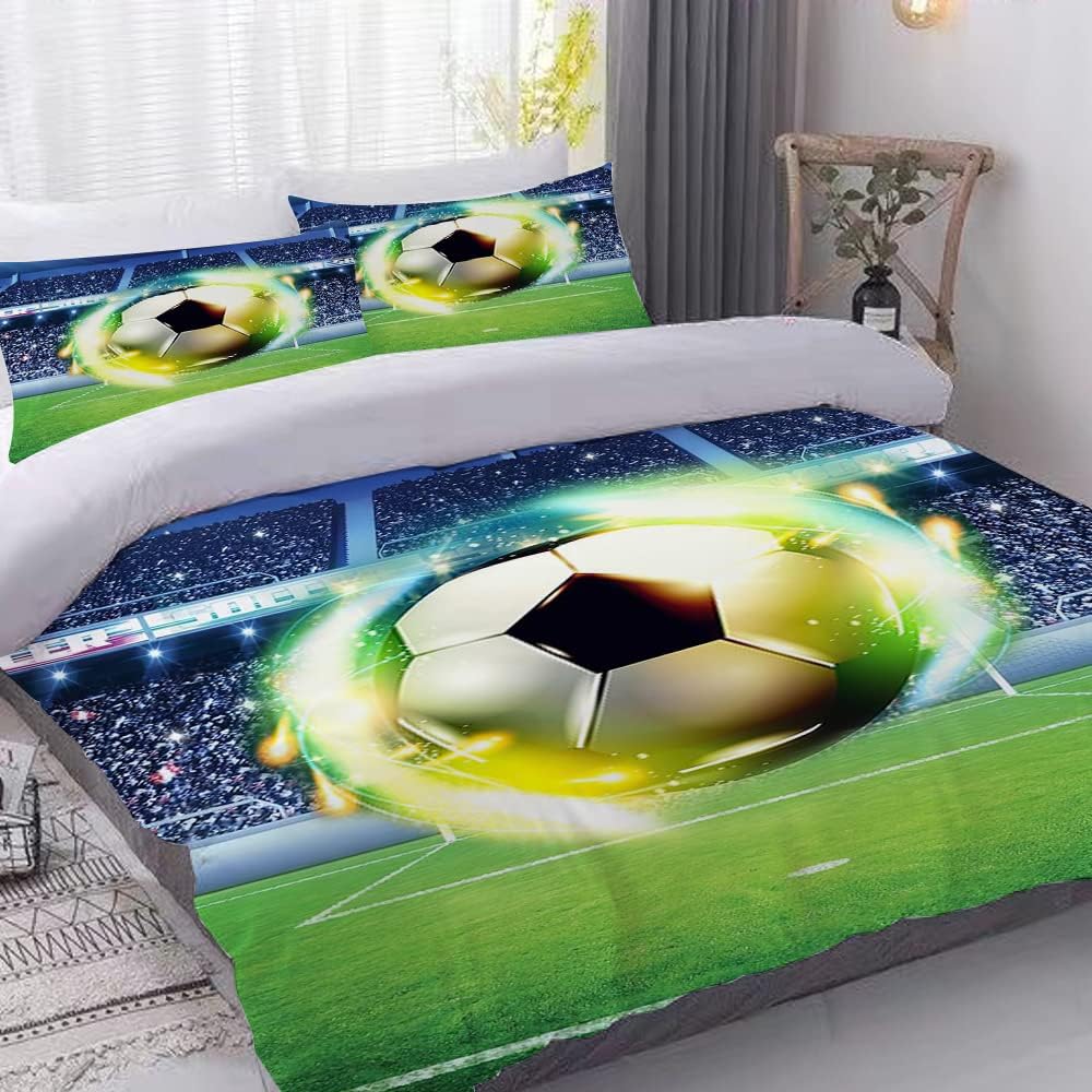 PQCXXA Fussball Bettwäsche für Kinder, 3 Teilig Jungen Teenager Sport Bettbezug-Set,3D Fussball Bedr