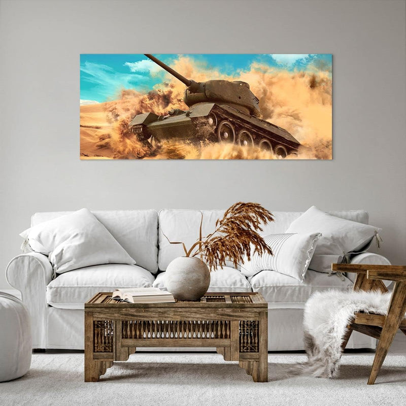 Wandbilder Dekoration Wohnzimmer Panzer Poligon Feld Panorama Bilder auf Leinwand 120x50cm Leinwandb