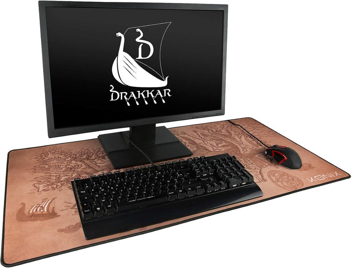 Konix Drakkar Gaming-Mauspad Arnafelds XXL 90 x 46 cm - rutschfeste Gummibasis - Wikingermuster