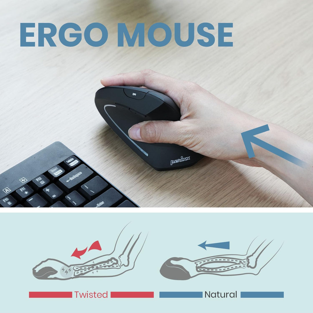 Perixx PERIMICE-713R Wireless Rechargeable Vertical Mouse - Duo Wired and Wireless Charging Feature