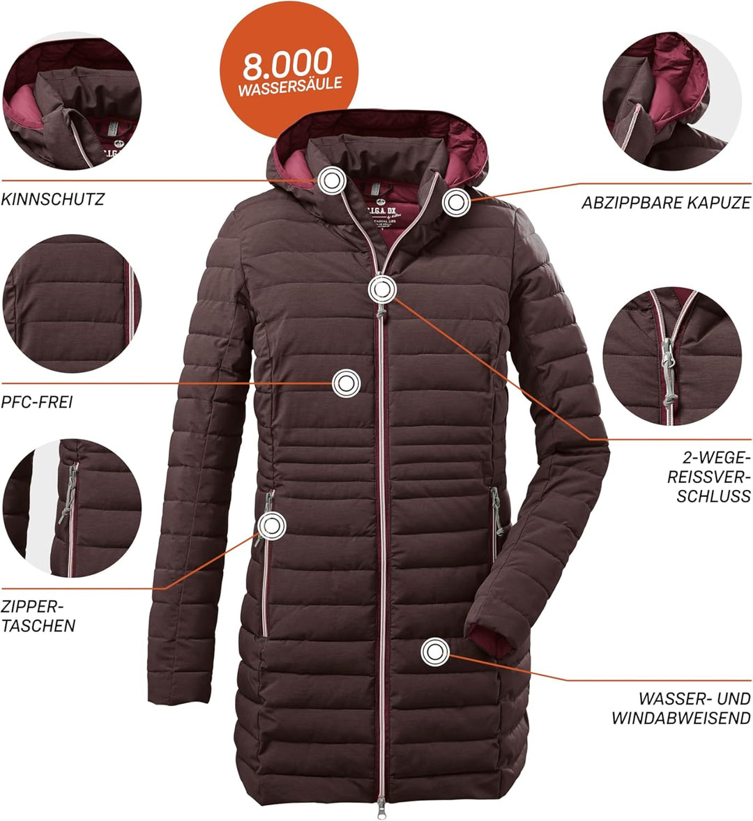 G.I.G.A. DX Damen Bacarya Casual Funktionsparka in Daunenoptik mit abzippbarer Kapuze 34 pflaume, 34