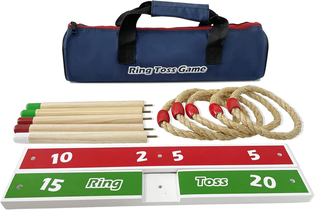 Holz-Ringwurfspiele – Quoits Spiele-Set, 5 Seilringe mit Tragetasche