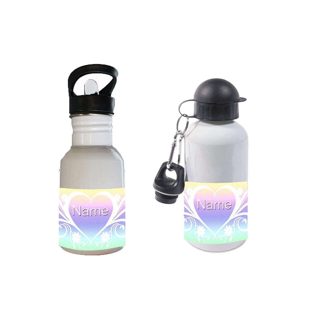 Trinkflasche mit Name/wahlweise 400ml, 500ml oder 600ml + Schriftwahl für Name + Edelstahl oder Alum