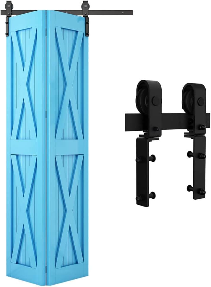 CCJH 4FT/122cm BI-Faltbar Schiebetürbeschlag Set Laufschienen für 2-Türen Schiebetür Schiebetürsyste
