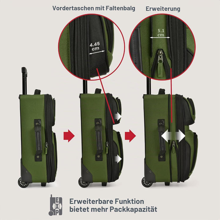 U.S. Traveler Rio Rugged Fabric Erweiterbares Handgepäck-Set 2 Wheel Grün, 2 Wheel Grün