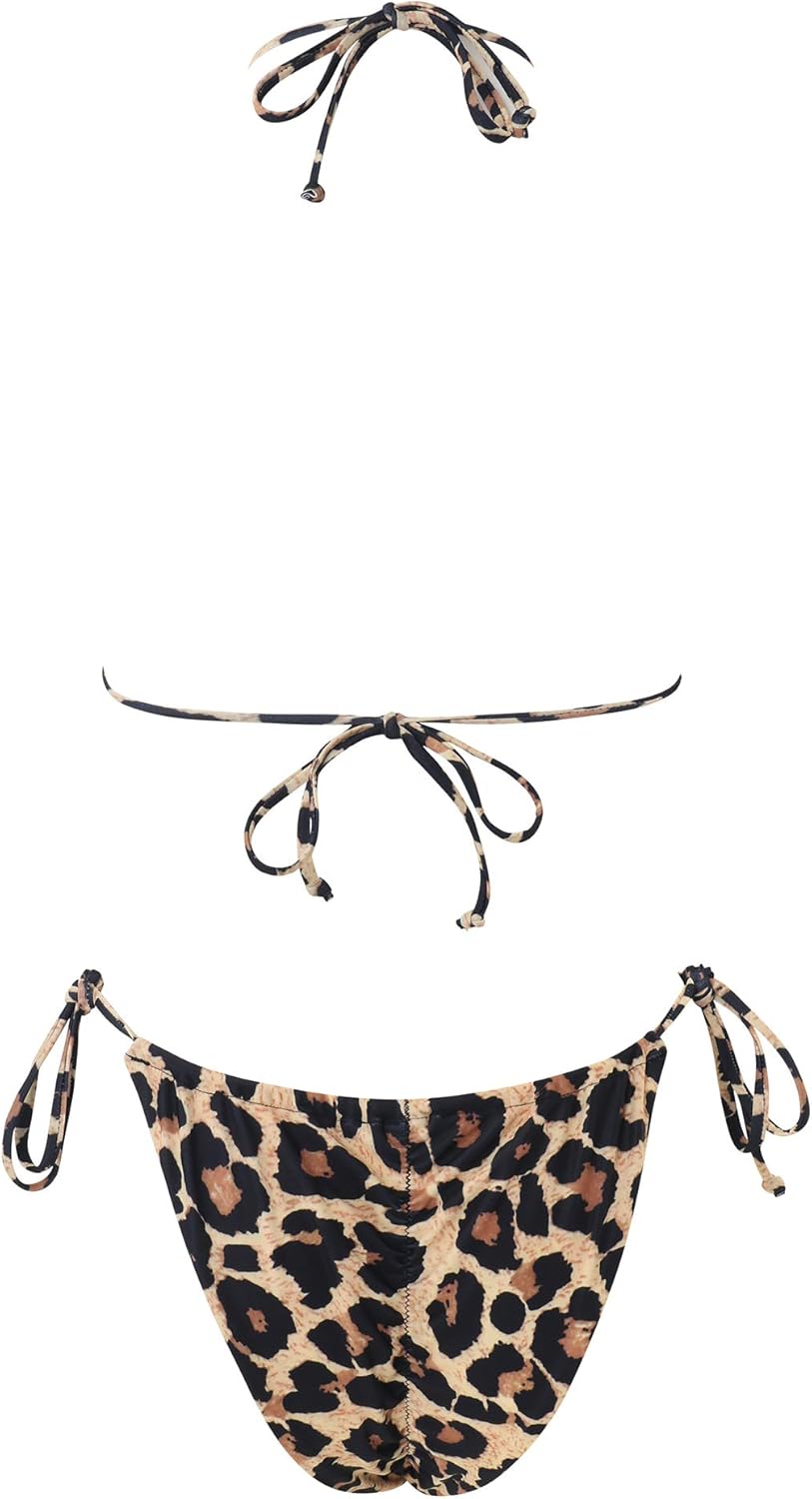 RXRXCOCO Sexy Brazilian Bikini Damen Set Triangel String Oberteil Bikini Tanga Bademode S Leopard, S