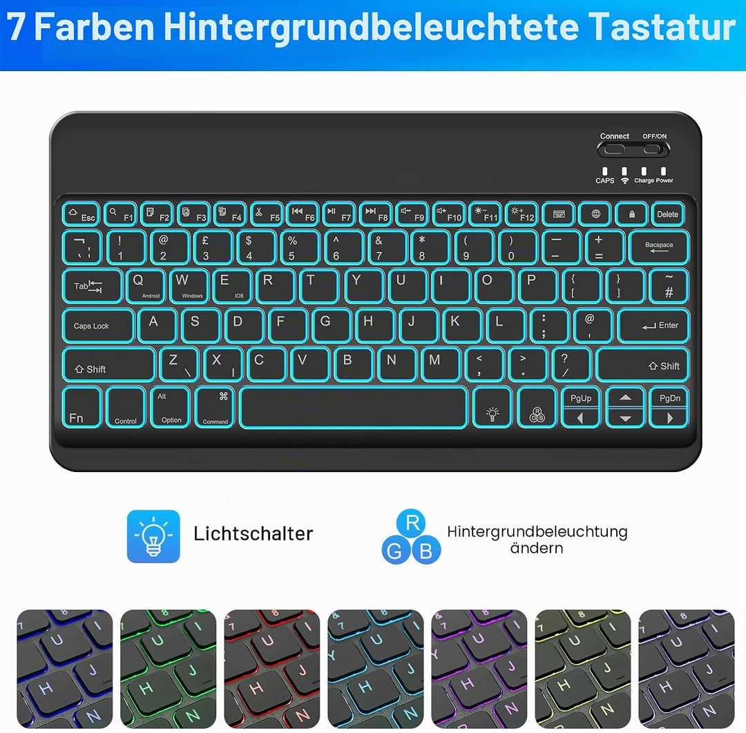 SOPPY Samsung Galaxy Tab S9 FE+/S9+/S8+/S7+/S7 FE 12,4 Zoll Tastaturhülle mit Hintergrundbeleuchtung
