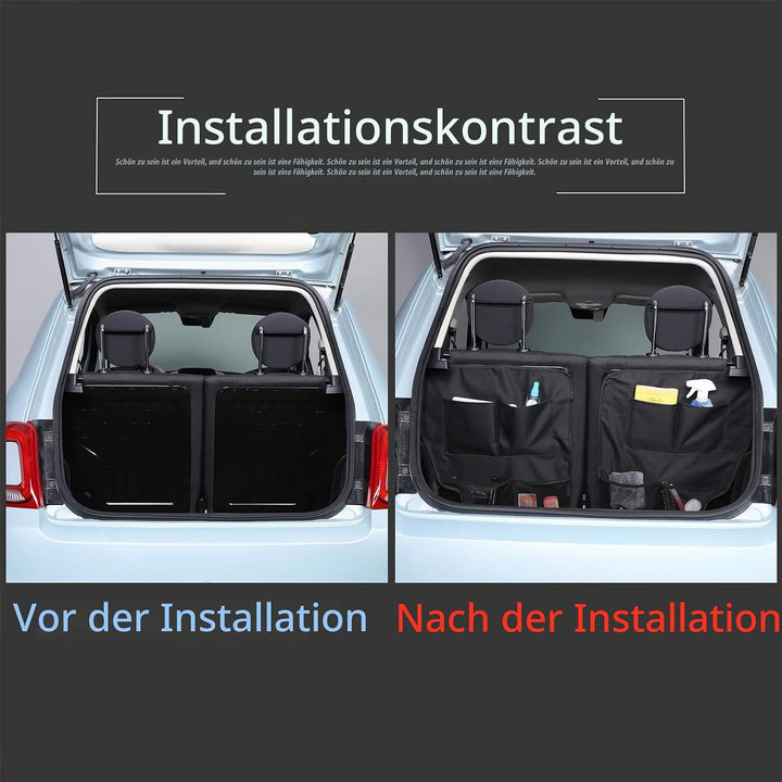 Kofferraum-Organizer für Fiat 500 2016–2025, Auto-Organizer, Rückenlehnenschutz, mehrere Taschen, fa