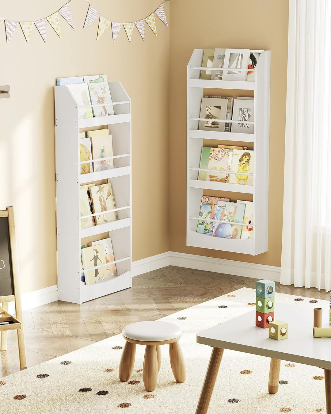 CHOEZON Kinderzimmer Möbel, 4-stöckiges Wandregal Bücher für Kinder, Bücherregal, Spielzeugaufbewahr