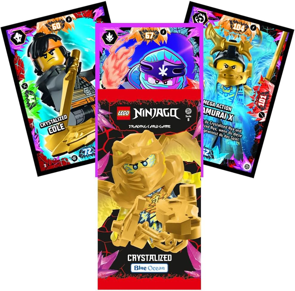 Bundle mit Blue Ocean Lego Ninjago Serie 8 Trading Cards - 10 Booster + Exklusive Collect-it Hüllen