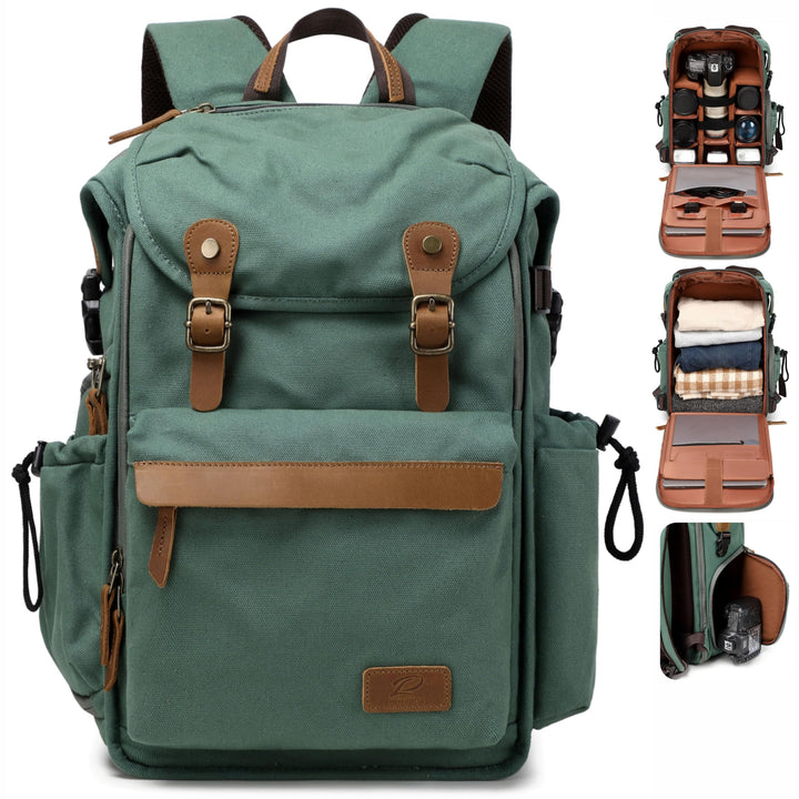 Padwa Lifestyle Kamerarucksack - Gewachstem Memory Canvas Kamerarucksack mit 16“ Laptop-/Objektivfac