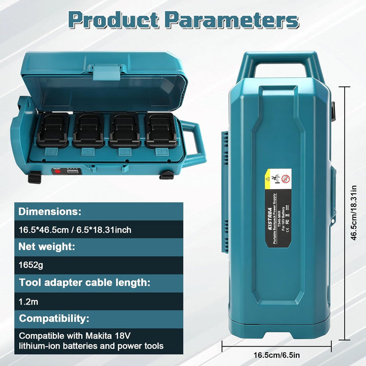 Akku Rucksack für Makita 18V Akku (Ohne Batterie), Tragbar Kraft Liefern Rucksack mit 4 Batterien Au