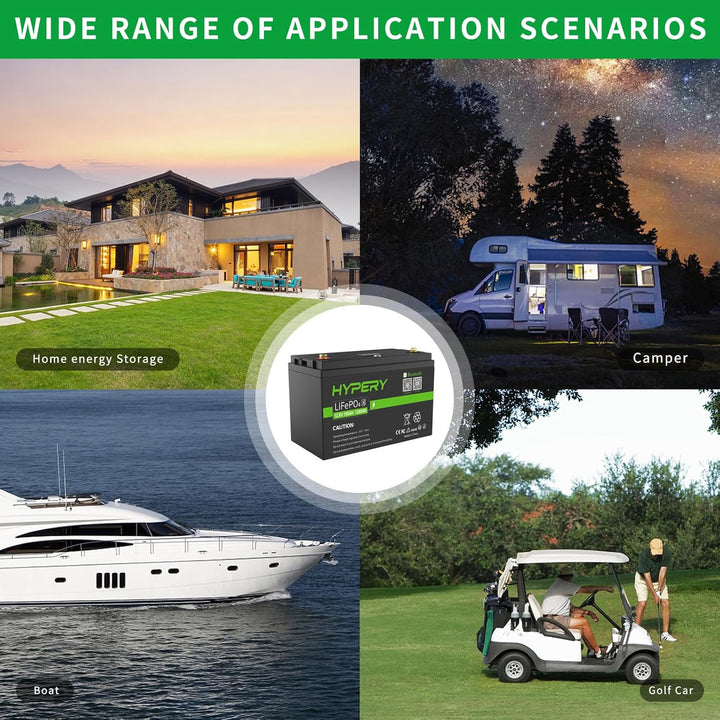 Smart 12V 100Ah LiFePO4 Batterie mit Bluetooth, LED-Display, Startschalter und BMS, perfekte Lithium