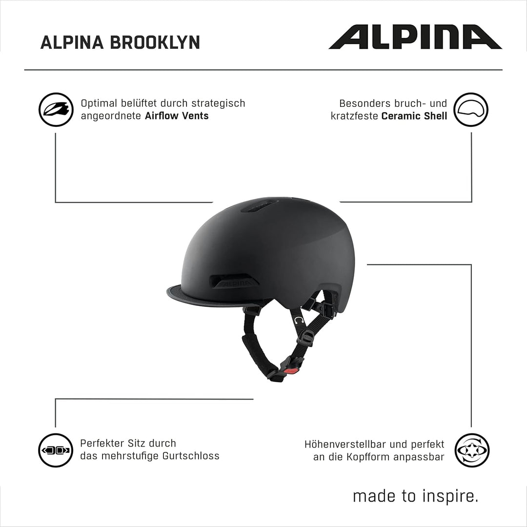 ALPINA BROOKLYN - Beleuchteter, Robuster und Komfortabler Urban Fahrradhelm Mit LED-Licht Für Erwach